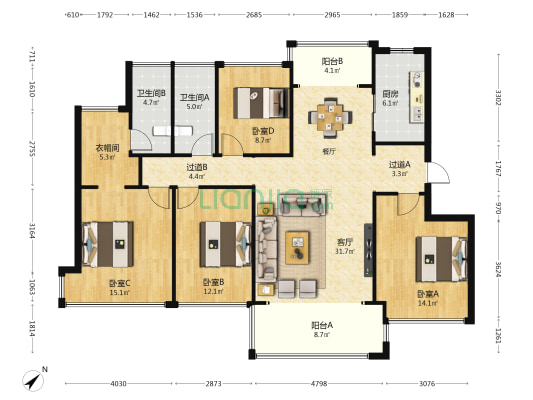 世荣尚观 4室1厅2卫 142平方