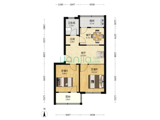 西园街区政府小区 2室2厅1卫 59平方
