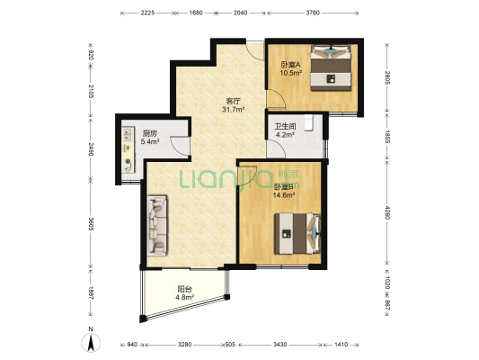 新天地小区 2室1厅1卫 98平方