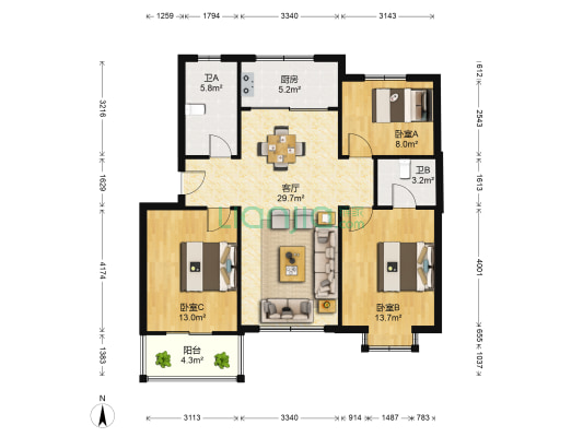 府南花园一区 3室1厅2卫 101平方