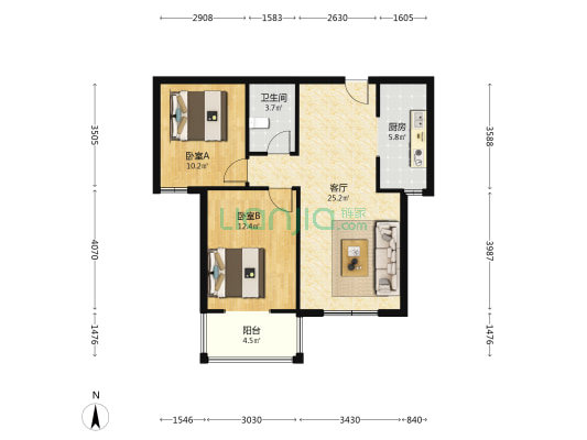 业主诚意出售，价钱可谈，看房方便。-户型图