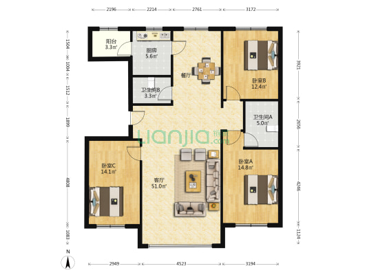 审苑小区 3室1厅2卫 148平方