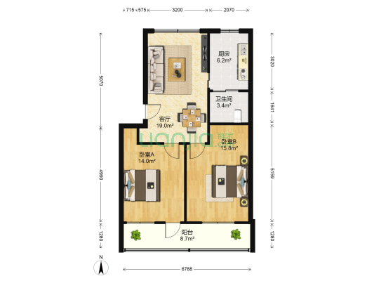 九医院家属院 2室1厅1卫 77平方