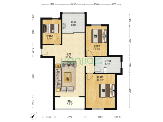 八林新寓二期 3室1厅1卫 108平方