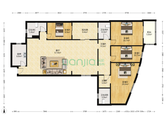 碧湖居 4室1厅3卫 220平方