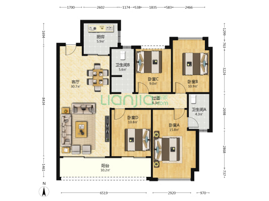 国宸府 4室1厅2卫 128平方