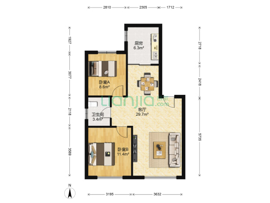 首创花屿岸 2室1厅1卫 77平方