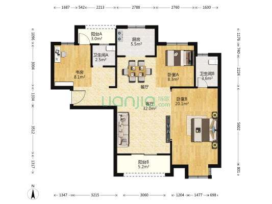 南湖九号 3室1厅2卫 121平方