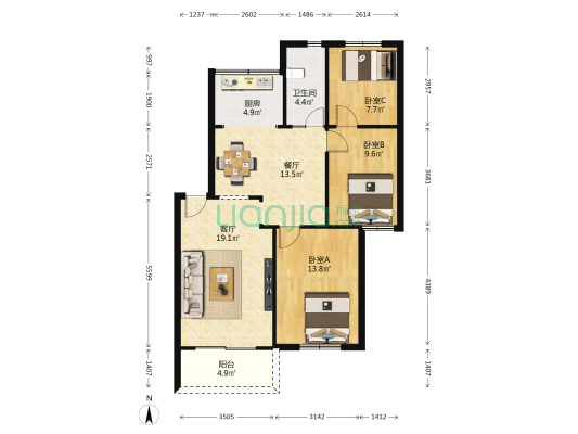 振业花园 3室2厅1卫 94平方