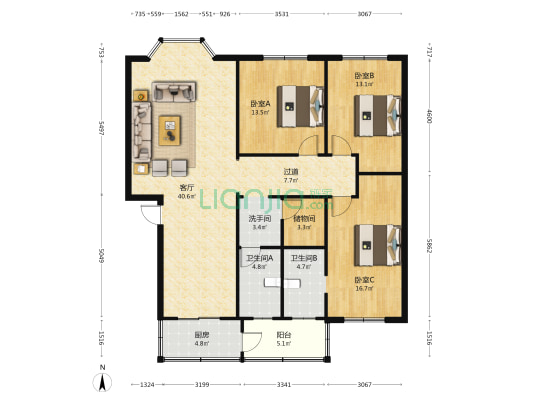 瑞丰苑 3室1厅3卫 142平方