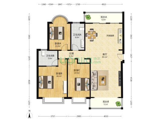 海韵警苑 3室1厅2卫 133平方