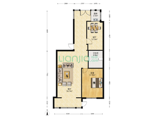 二七公寓 1室2厅1卫 111平方