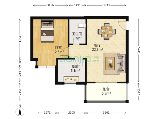 王府锦苑 1室1厅1卫 53平方