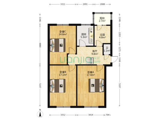 桃园四巷北一条 3室1厅1卫 91平方