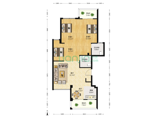 明山公寓 3室2厅2卫 145平方