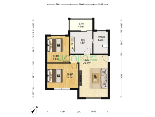 建设小区 2室1厅1卫 79平方