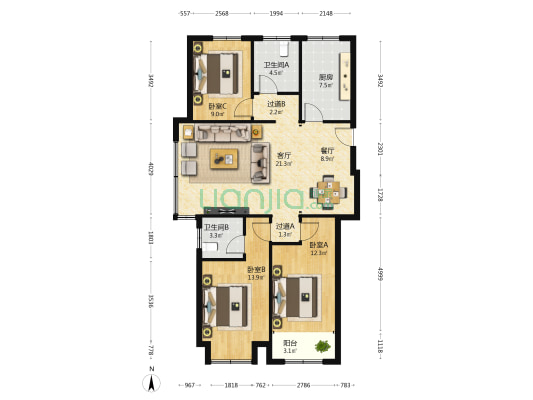 景泰苑 3室2厅2卫 113平方