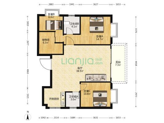 福楼旺邸 3室1厅2卫 115平方