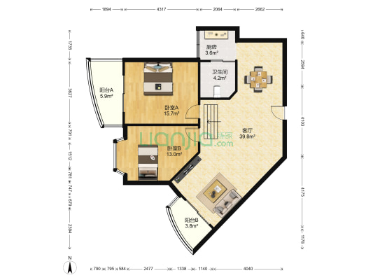 庆丰花园 2室1厅1卫 97平方