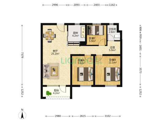 万科首府未来城五六期 3室1厅1卫 102平方