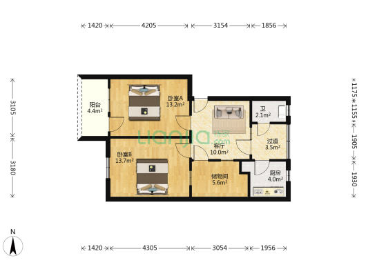 东风电器厂家属院 2室1厅1卫 66平方
