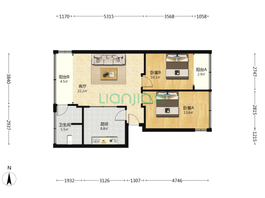 青城逸家 2室1厅1卫 71平方