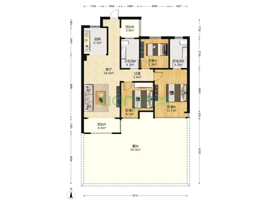 金域华府 3室1厅2卫 85平方