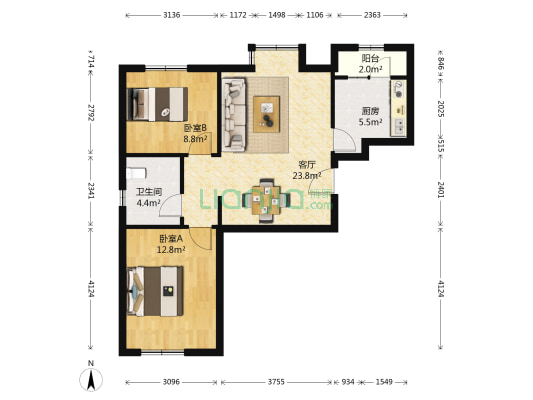 荔丰花园 2室1厅1卫 78平方