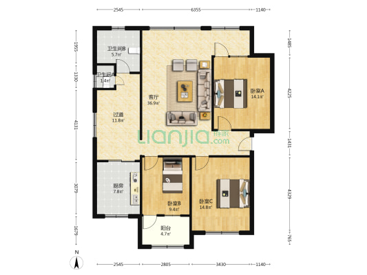 德阳市农行三生活区 3室1厅2卫 123平方