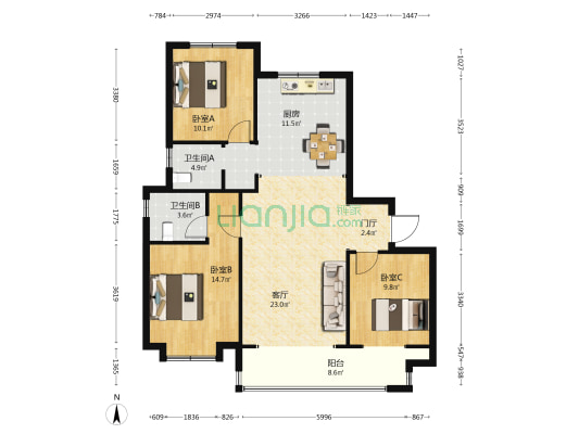嘉洲锦悦府 3室1厅2卫 128平方