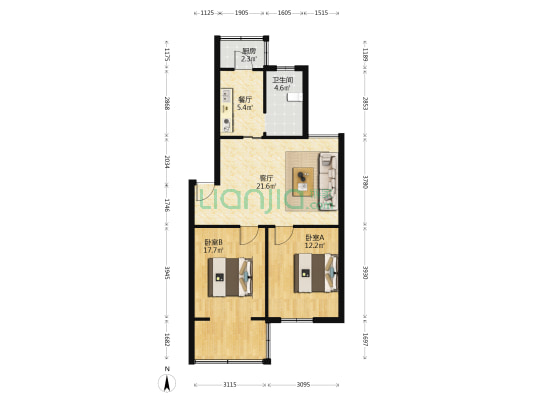 青年路 2室2厅1卫 80平方