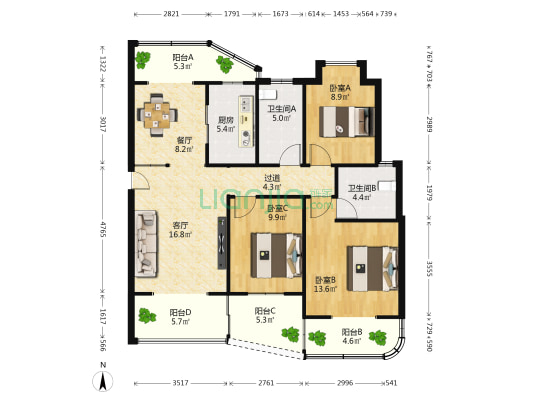 新城吾悦广场二期 3室2厅2卫 119平方