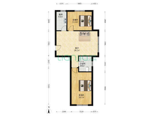 尚盈丽景西区 2室1厅1卫 92平方