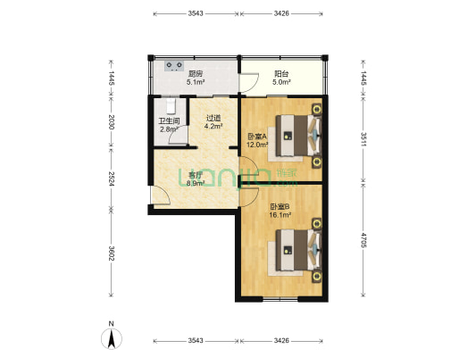 猛追湾东街2号 2室1厅1卫 53平方