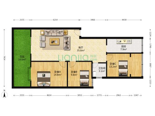 信和家苑 3室1厅1卫 99平方