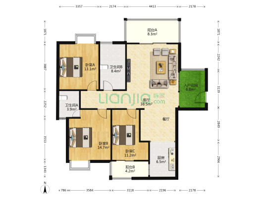 施格名门 3室1厅2卫 133平方