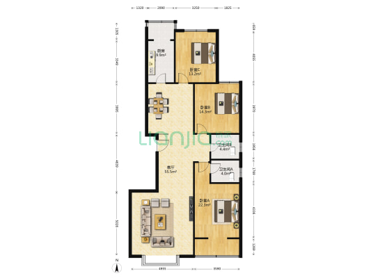 汇和苑·南园 3室1厅2卫 160平方