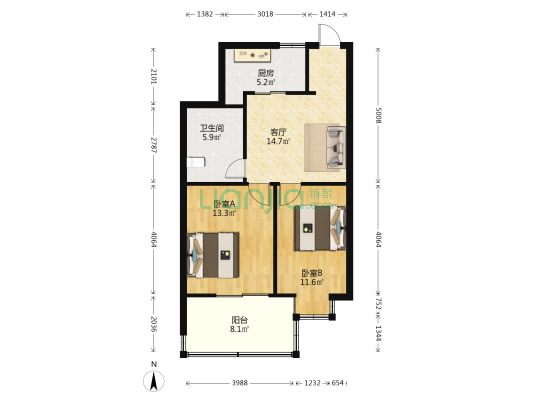 隆盛小区 2室1厅1卫 61平方