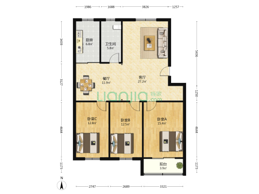 宏东粮苑 3室2厅1卫 121平方
