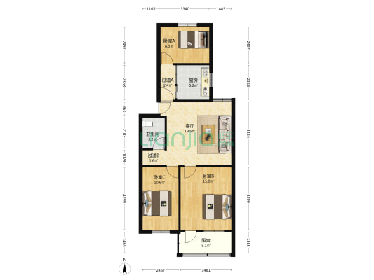 环美小区 3室1厅1卫 85平方