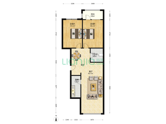 南山2009 2室1厅1卫 109平方