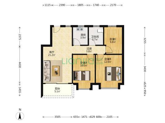五洲花城C区 3室1厅1卫 81平方