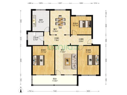 胜利新村（天福南路） 3室2厅1卫 136平方