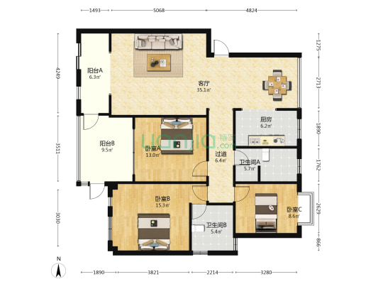 岷旺花园 3室1厅2卫 122平方