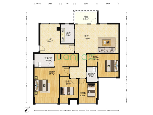万科第五园五期 4室1厅2卫 143平方