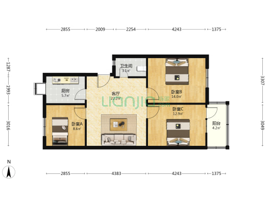 亚龙小区 3室1厅1卫 91平方