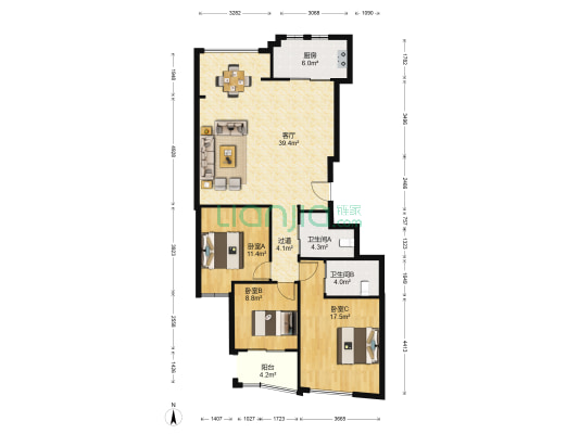 祥盛锦园 3室1厅2卫 126平方