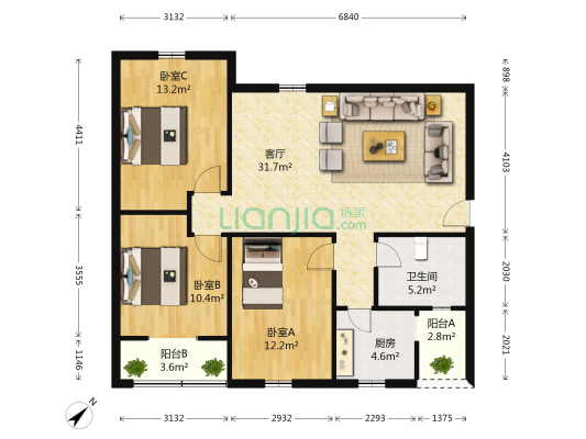 柳河雅居院 3室1厅1卫 97平方