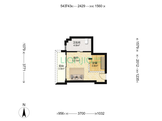 东山公馆 1室1厅1卫 35平方