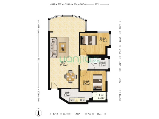 名门越秀 2室1厅1卫 85平方